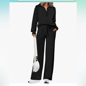2 Piece tracksuit set Half Zip Sweatshirts And Wide Leg Pants